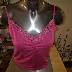 Attention Hot Pink Lace Trimmed Spaghetti Strap Camisole Size L/XL Pre-Owned
